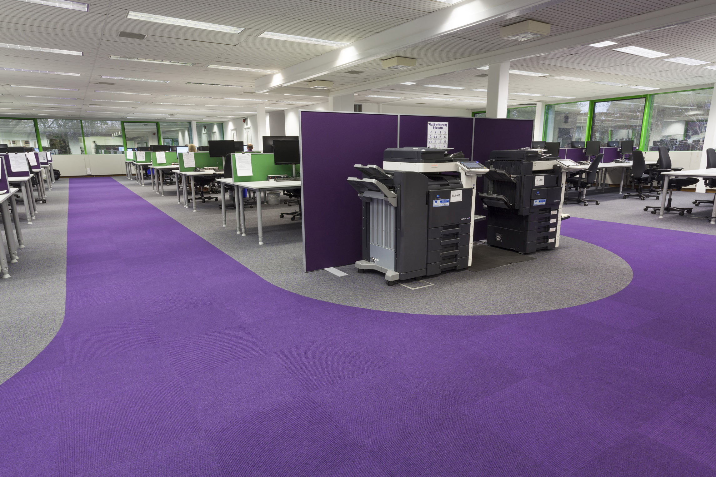 Heckmondwike Broadrib Purple Carpet Tile in office.