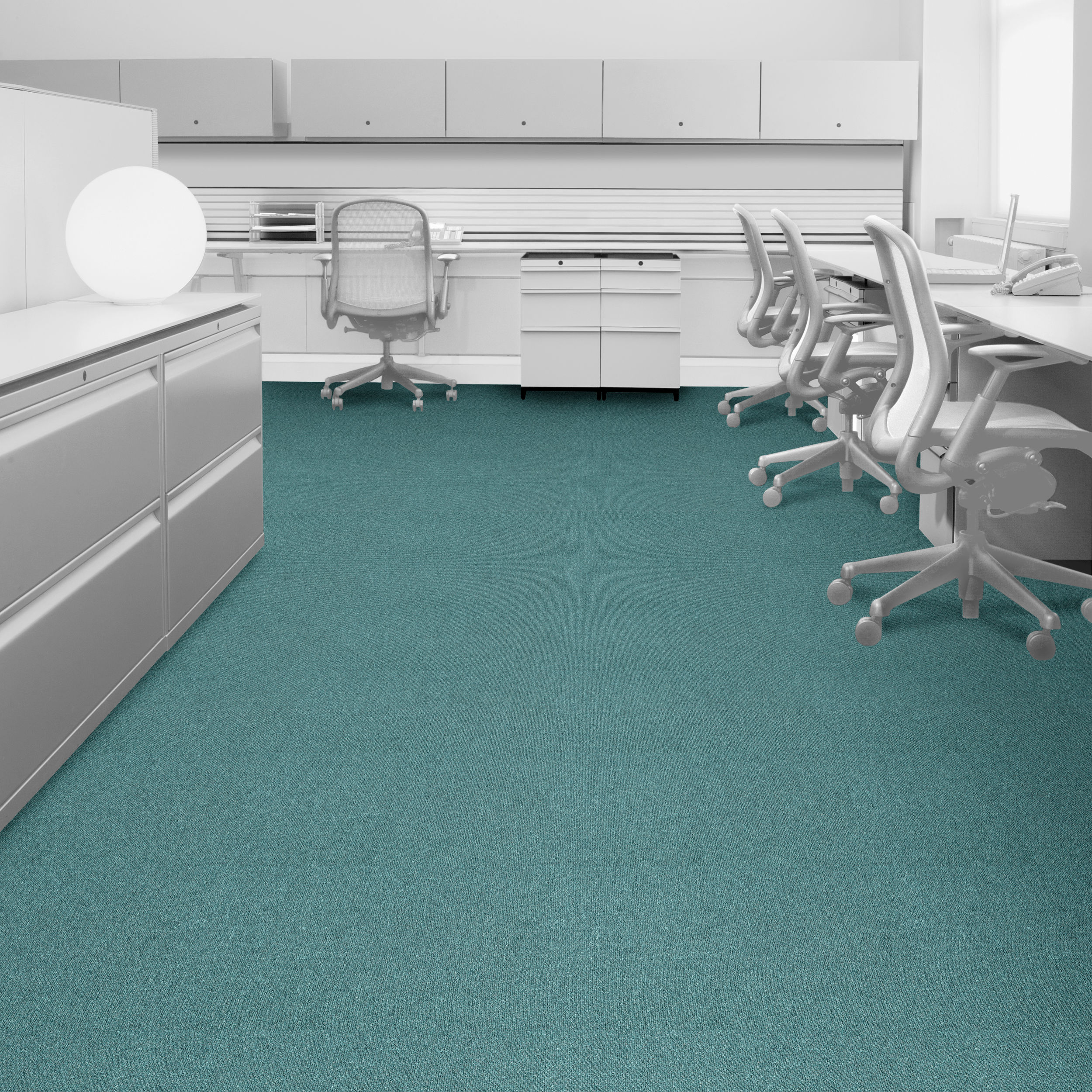 Interface Heuga 580 Carpet Tile - Lagoon variation in office setting.