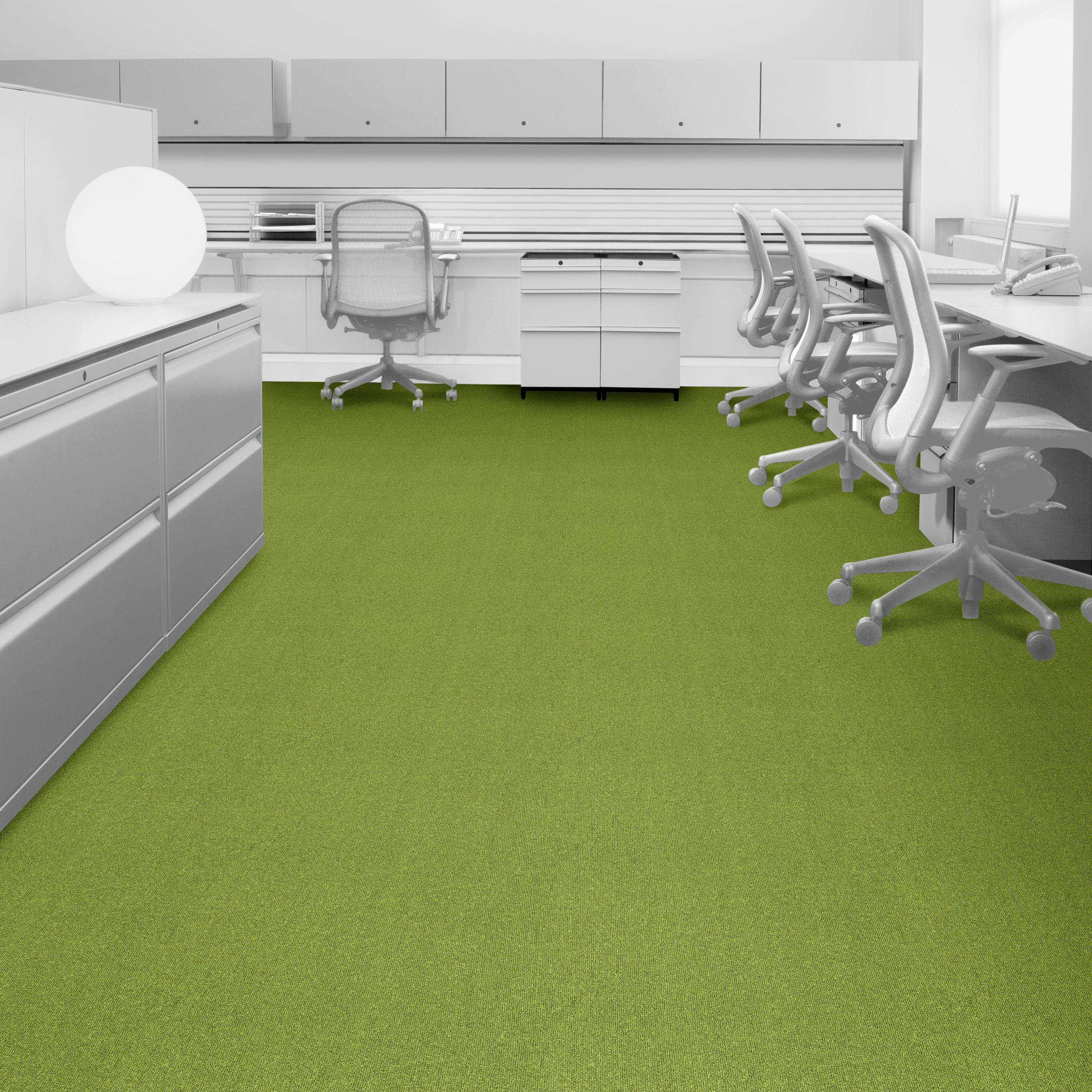 Interface Heuga 580 Carpet Tile - Lime variation in office setting.