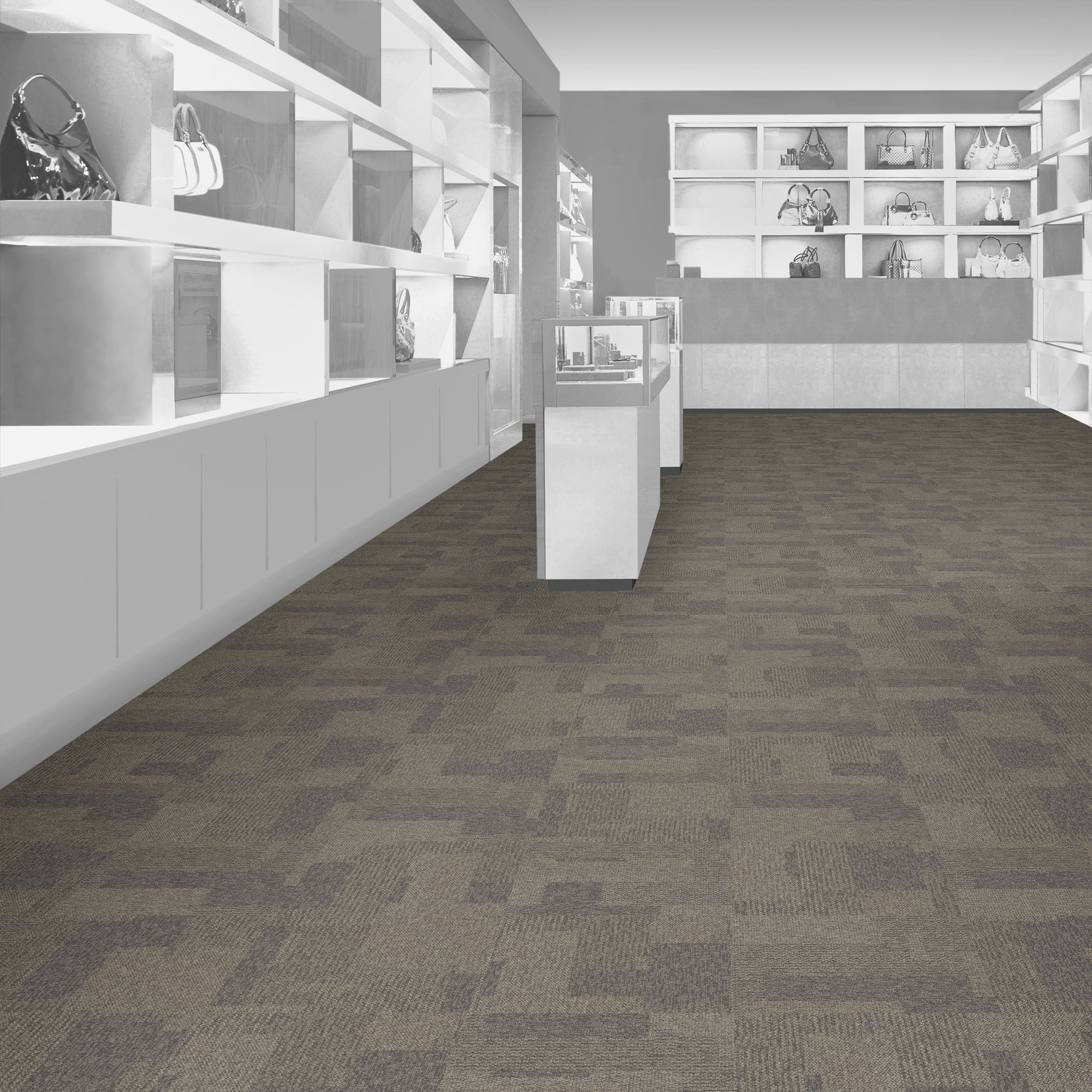 Parchment Transformation Carpet Tile in commercial store.