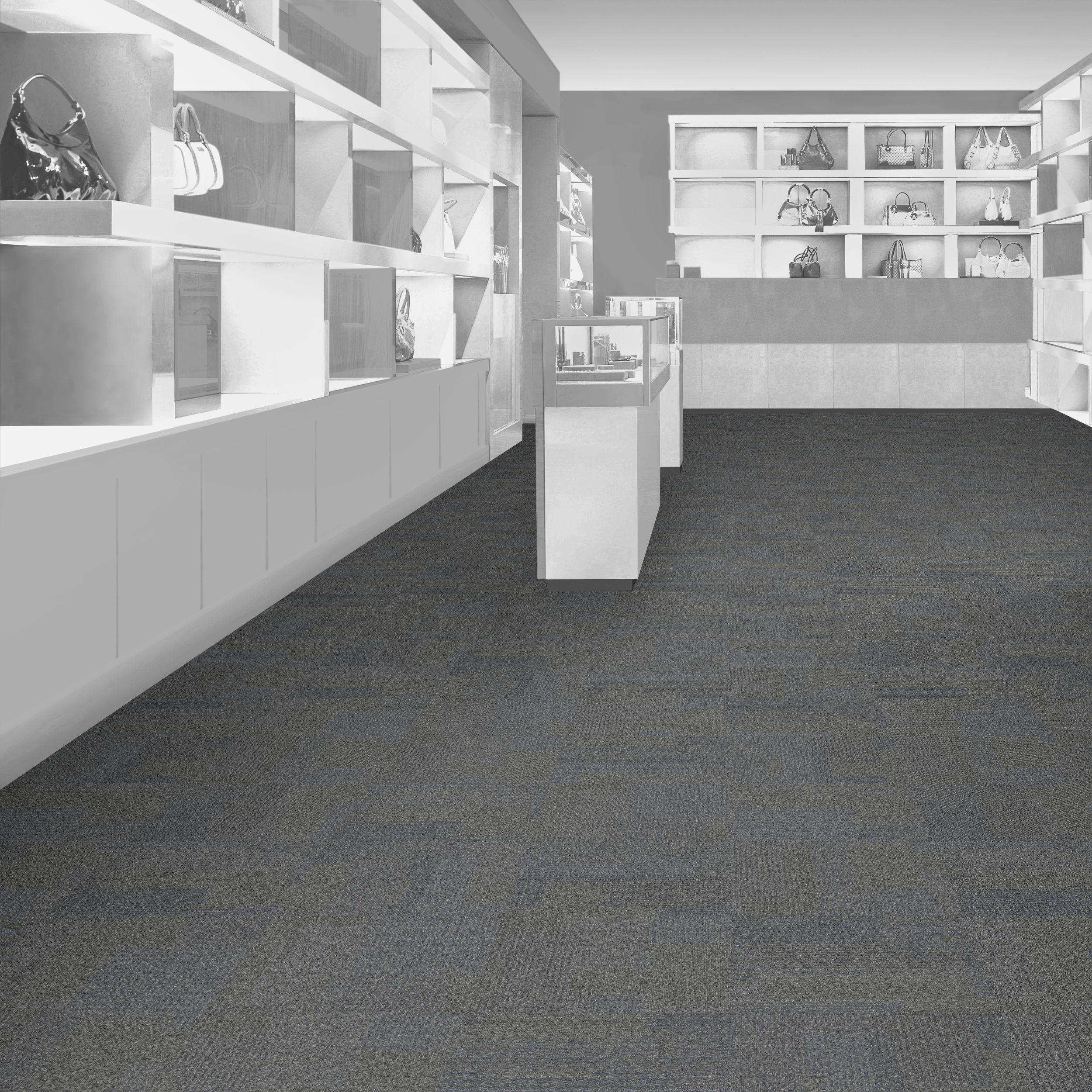 Saxon Transformation Carpet Tile in commercial store.