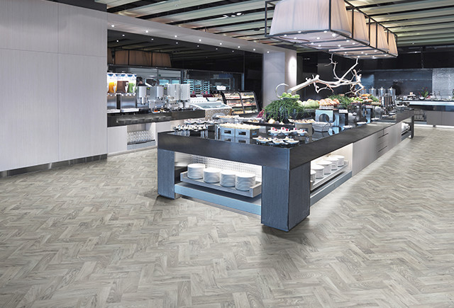 Polyflor Forest FX Pur used in restaurant buffet room.