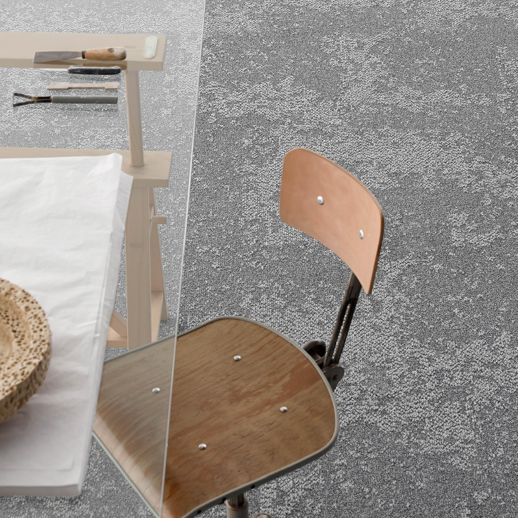 Desso Arable Carpet Tile in working space, in dark grey