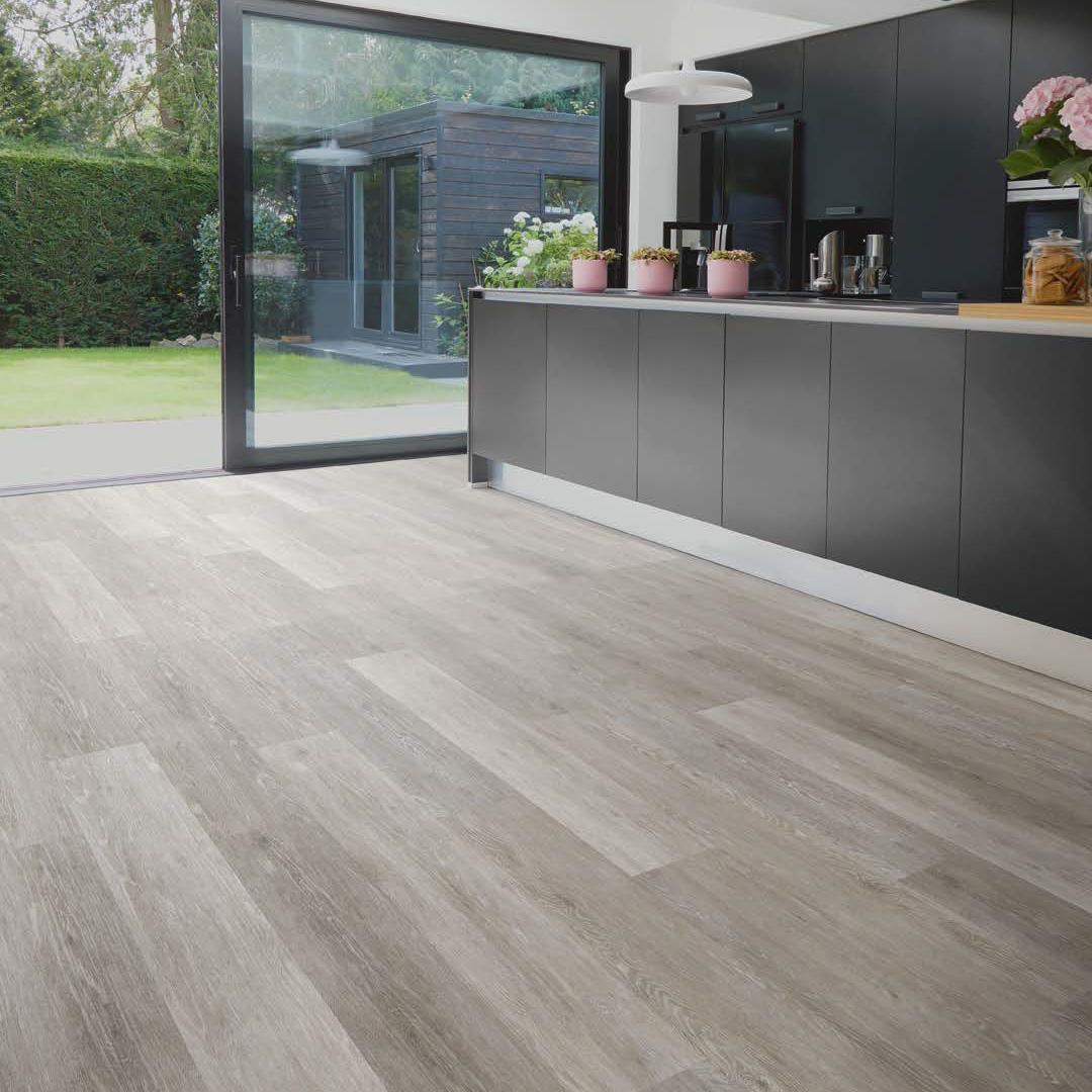 SO Flooring Products Adamo Traditional Grey Oak used for large domestic kitchen space